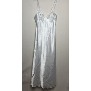 Shirley of Hollywood White Satin Slip Nightgown Spaghetti Strap Size Medium